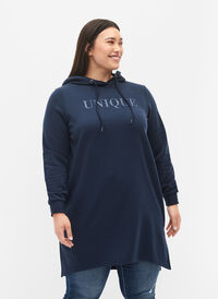 Sweatshirtklänning med huva och slits, Navy Blazer, Model