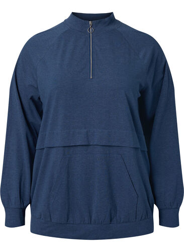 Sweatshirt med dragkedja och ficka, Insignia Blue Mel. , Packshot image number 0