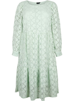 Spetsklänning med långa ärmar, Pastel Green , Packshot image number 0
