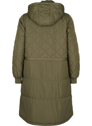 Quiltat jacka med huva och justerbar midja, Forest Night, Packshot image number 1
