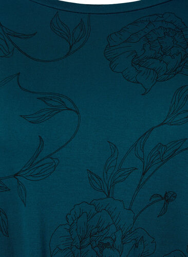 Tryckt nattlinne i viskos, Deep Teal Flower, Packshot image number 2