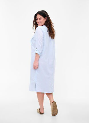 Lång skjortklänning i randigt bomullstyg, Blue Stripe, Model image number 1