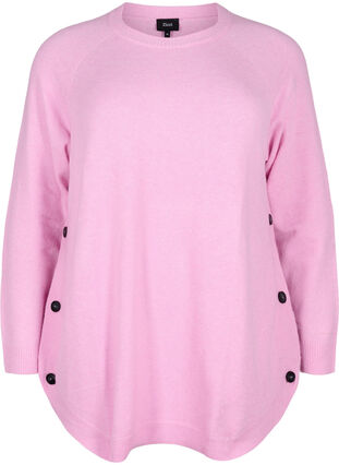 Stickad tröja med knappdetaljer, Lilac Sachet Mel., Packshot image number 0
