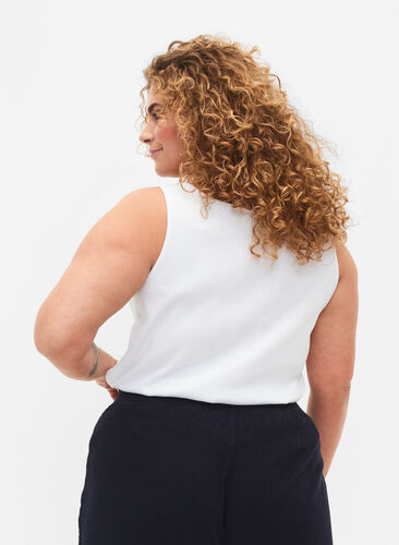 Ribbad topp med rund halsringning, Bright White, Model image number 1