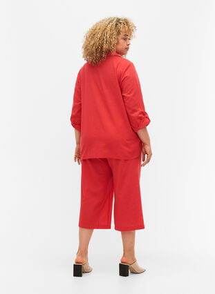 Croppade byxor i bomullsmix med linne, Hibiscus, Model image number 1