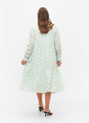 Spetsklänning med långa ärmar, Pastel Green , Model image number 1