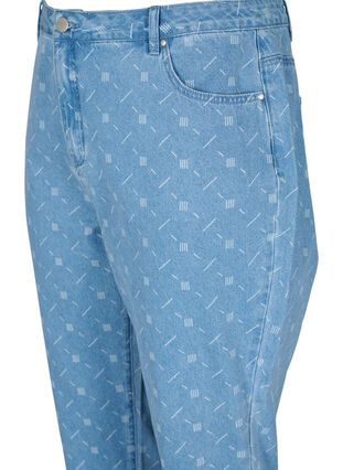 Mom fit Mille jeans med tryck, Light blue denim, Packshot image number 2