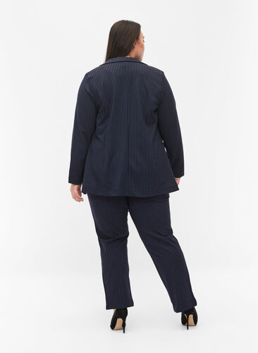 Kritstrecksrandiga byxor med raka ben, Navy Stripe, Model image number 1