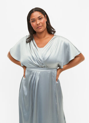 Maxiklänning med omlott och korta ärmar, Silver Blue, Model image number 3