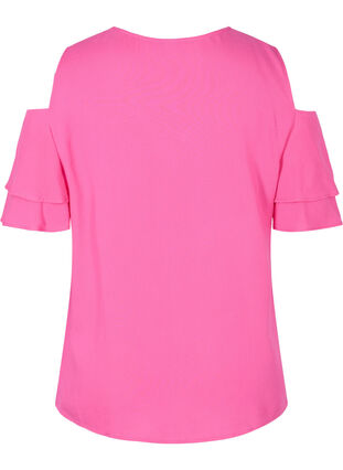 Kortärmad blus i viskos, Fuchsia Purple, Packshot image number 1