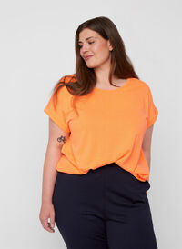 Neonfärgad t-shirt i bomull, Neon Coral, Model