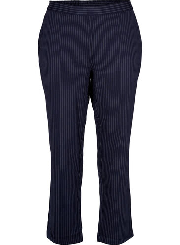 Kritstrecksrandiga byxor med raka ben, Navy Stripe, Packshot image number 0