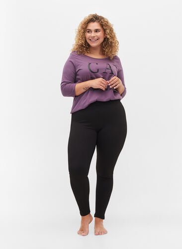 T-shirt i bomull med 3/4-ärmar, Vintage Violet, Model image number 2