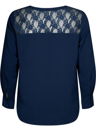 Långärmad blus med spetsdetalj , Navy Blazer, Packshot image number 1