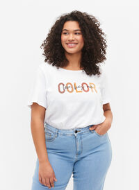 T-shirt i bomull med tryck, Bright White COLOR, Model