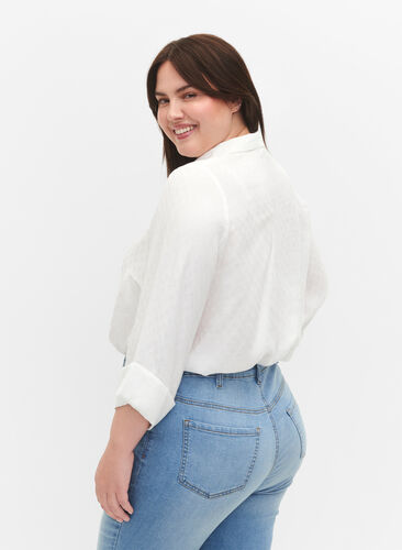 Skjorta i viskos med ton-i-ton mönster, Bright White, Model image number 1