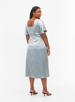 Maxiklänning med omlott och korta ärmar, Silver Blue, Model image number 1