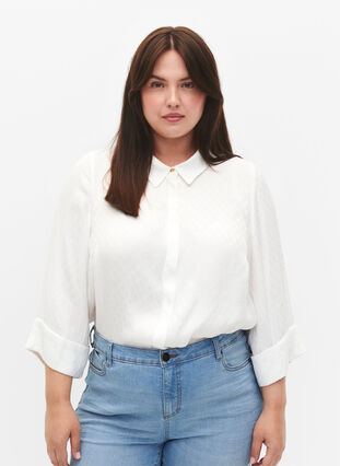 Skjorta i viskos med ton-i-ton mönster, Bright White, Model image number 0