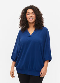 Blus med smock och 3/4-ärmar, Blue Depths, Model