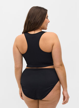 Bikinitrosa med hög midja och ribbat mönster, Black, Model image number 1