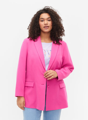 Klassisk blazer med knapp, Rose Voilet, Model image number 0