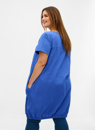 Kortärmad klänning i bomull, Dazzling Blue, Model image number 1