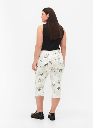 Capri jeans med blommönster och hög midja, White Flower AOP, Model image number 1