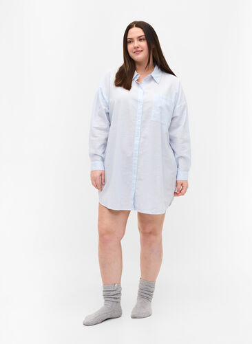 Randig nattskjorta i bomull, White w. Blue Stripe, Model image number 2