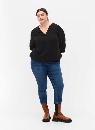 Blus med smock och 3/4-ärmar, Black, Model image number 2