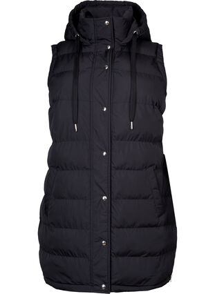 Lång väst med huva och knappar, Black, Packshot image number 0