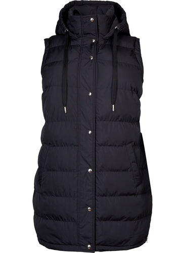 Lång väst med huva och knappar, Black, Packshot image number 0