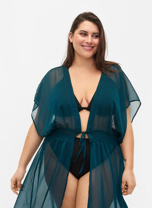 Strandkimono med smock och korta ärmar, Spruced-up, Model image number 2