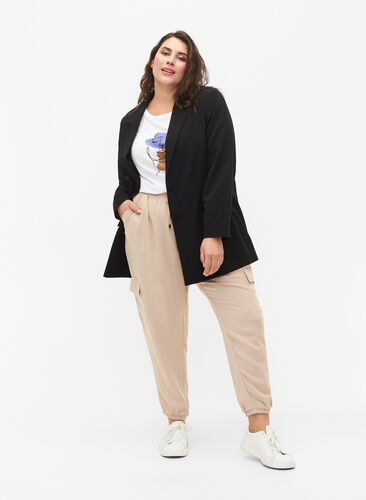 Klassisk blazer med knapp, Black, Model image number 2