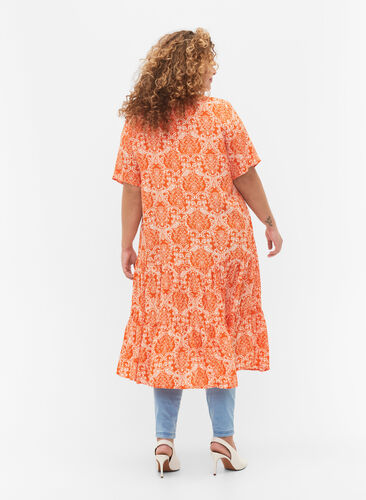 Kortärmad viskosklänning med mönster, Exuberance Oriental, Model image number 1