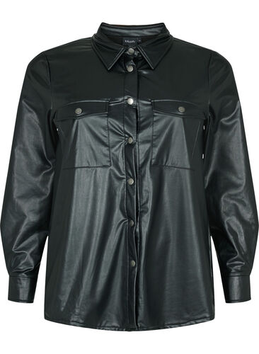 Skjorta i läderimitation, Black, Packshot image number 0