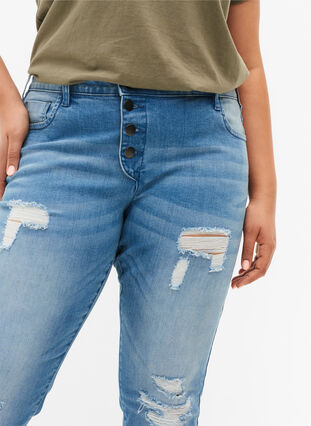 Emily jeans med slitningar och normal midjehöjd, Blue denim, Model image number 3