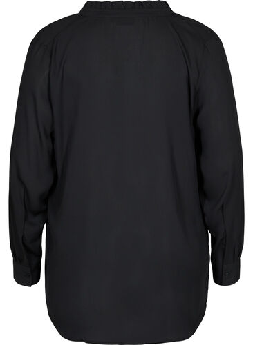 Långärmad skjorta med volangkrage, Black, Packshot image number 1