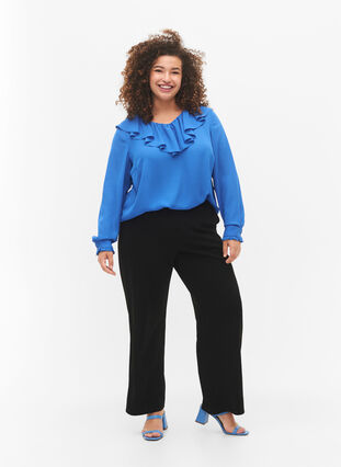 Långärmad blus med volang, Strong Blue, Model image number 2
