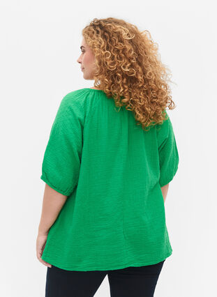 Bomullsblus med 1/2 ärmar, Bright Green, Model image number 1