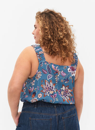 Tryckt viskos a-linjeformad topp, Smoke Blue Paisley, Model image number 1