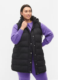 Lång väst med huva och knappar, Black, Model