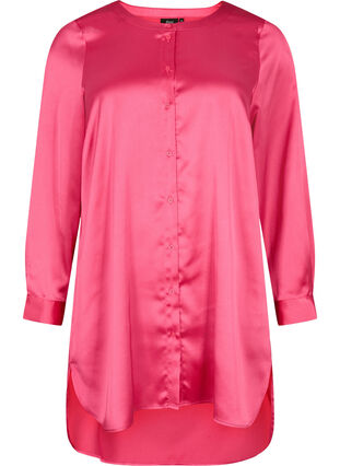 Lång skinande skjorta med slits, Pink Flambé, Packshot image number 0