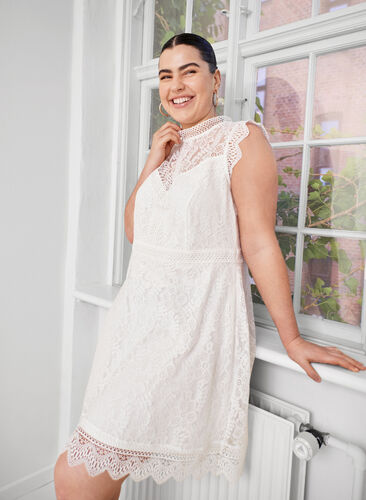 Ärmlös spetsklänning, Bright White, Image image number 0