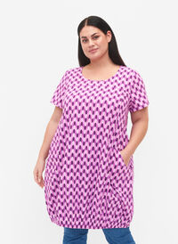 Kortärmad bomullsklänning med mönster, Graphic Color, Model