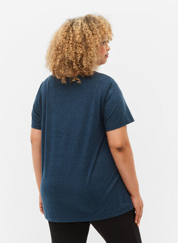 Melerad tränings t-shirt med rund hals, Night Sky Mel., Model image number 1