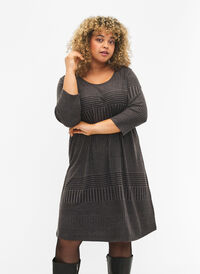 Klänning med trekvartsärm och randigt mönster, Dark Grey Mélange, Model