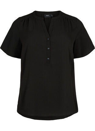 V-ringad blus med korta ärmar, Black, Packshot image number 0