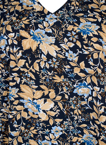 V-ringad tunika med tryck från FLASH, Brown Blue Flower, Packshot image number 2