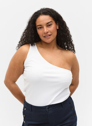 One shoulder-topp i bomull, Bright White, Model image number 0