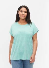 Melerad t-shirt med korta ärmar, Turquoise Mél, Model